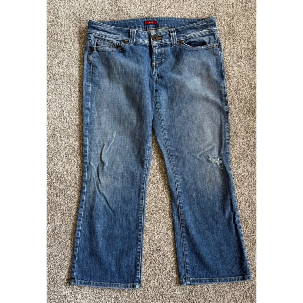 Guess Jeans Womens 31 Blue Stretch Low Rise Distressed Crop Flare Y51K21B9